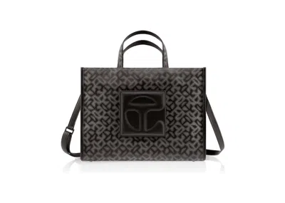 Pre-owned Telfar Medium Jacquard Shopper In Black Monogram