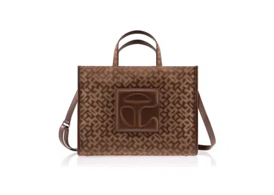 Pre-owned Telfar Medium Jacquard Shopper In Tan Monogram