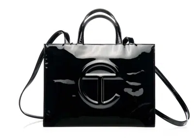 Pre-owned Telfar Medium Patent Shopping Bag In Black