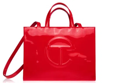 Pre-owned Telfar Medium Patent Shopping Bag In Red