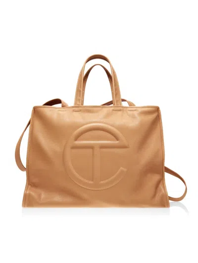 Telfar Men's Large Carry Logo Leather Bag In Sand