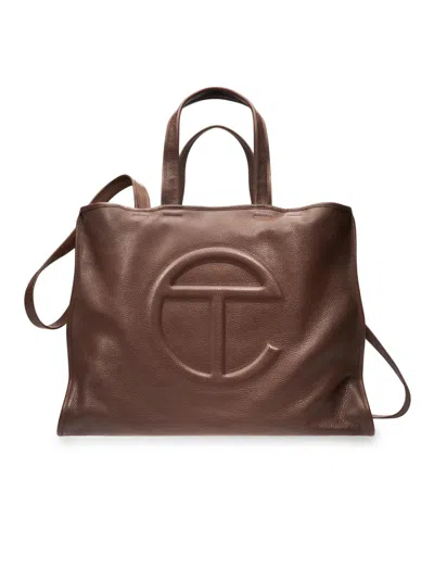 Telfar Men's Large Pebbled Leather Carry Bag In Brown