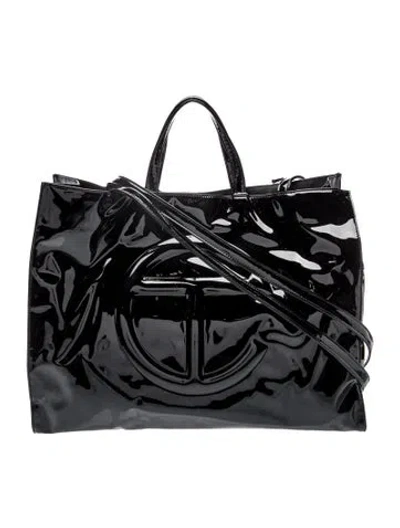 Pre-owned Telfar Patent Leather Shopping Bag Large In Black