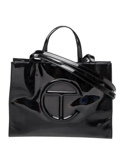 Pre-owned Telfar Patent Leather Shopping Bag Large In Black