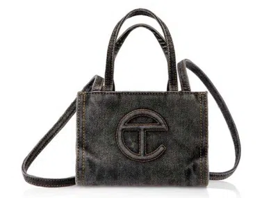 Pre-owned Telfar Small Denim Shopping Bag In Black