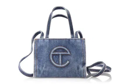 Pre-owned Telfar Small Denim Shopping Bag In Blue