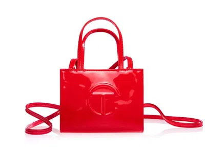 Pre-owned Telfar Small Patent Shopping Bag In Red
