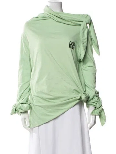 Pre-owned Telfar Tie Neck Long Sleeve Top In Green