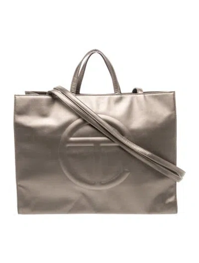 Pre-owned Telfar Vegan Leather Bronze Shopping Bag Large In Metallic