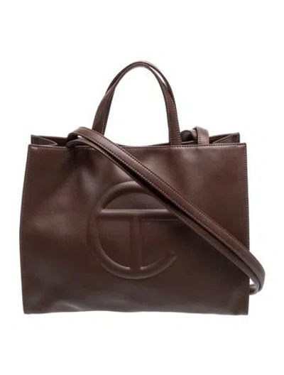 Pre-owned Telfar Vegan Leather Chocolate Shopping Bag Medium In Brown