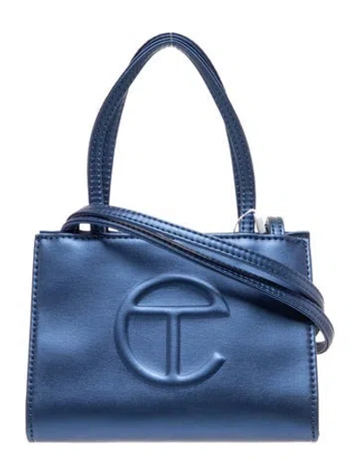Pre-owned Telfar Vegan Leather Cobalt Shopping Bag Small In Blue/metallic