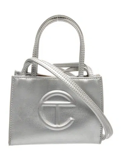 Pre-owned Telfar Vegan Leather Crossbody Bag Mini In Silver