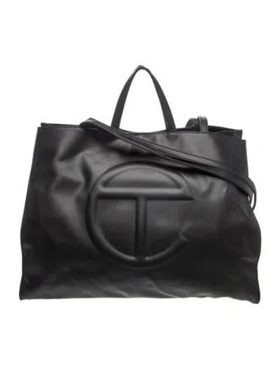 Pre-owned Telfar Vegan Leather Cyan Shopping Large In Black