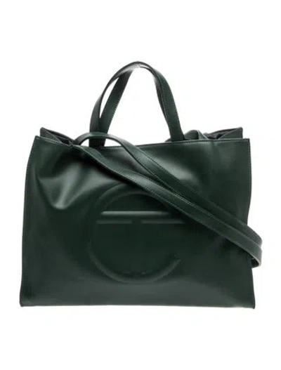 Pre-owned Telfar Vegan Leather Dark Olive Shopping Bag Medium In Green