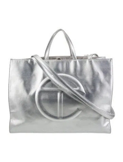 Pre-owned Telfar Vegan Leather Large Silver Shopping Bag Large