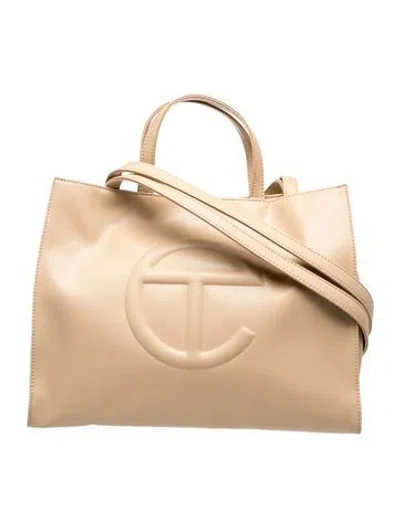 Pre-owned Telfar Vegan Leather Medium Cream Shopping Bag In Neutrals
