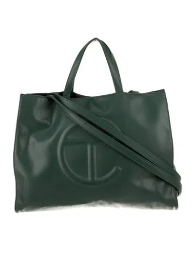 Pre-owned Telfar Vegan Leather Medium Dark Olive Shopping Bag Medium In Green