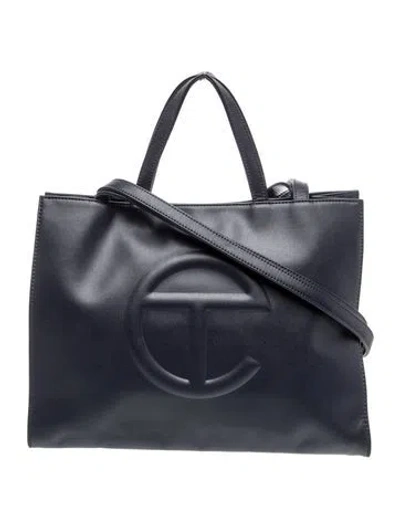 Pre-owned Telfar Vegan Leather Medium Navy Shopping Bag Medium In Blue