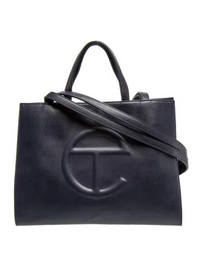 Pre-owned Telfar Vegan Leather Medium Navy Shopping Bag Medium In Blue