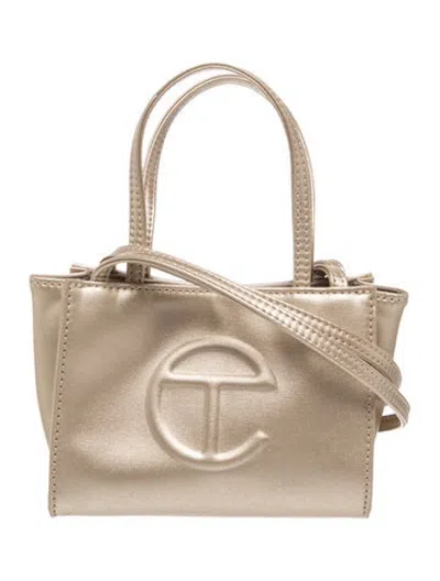 Pre-owned Telfar Vegan Leather Mini Shopping Tote In Gold/metallic