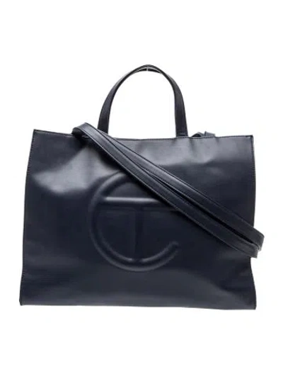Pre-owned Telfar Vegan Leather Navy Shopping Bag Medium In Blue