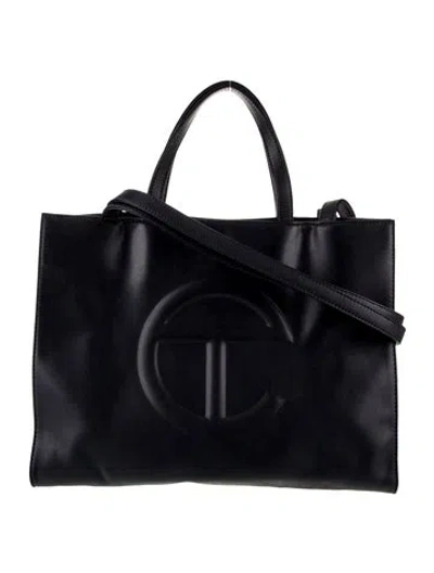 Pre-owned Telfar Vegan Leather Navy Shopping Medium In Blue