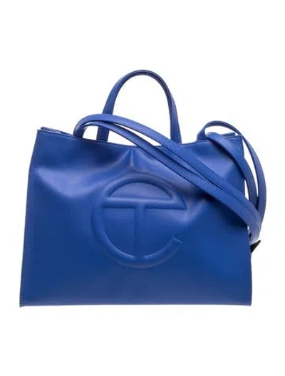 Pre-owned Telfar Vegan Leather Painter's Tape Shopping Bag Medium In Blue