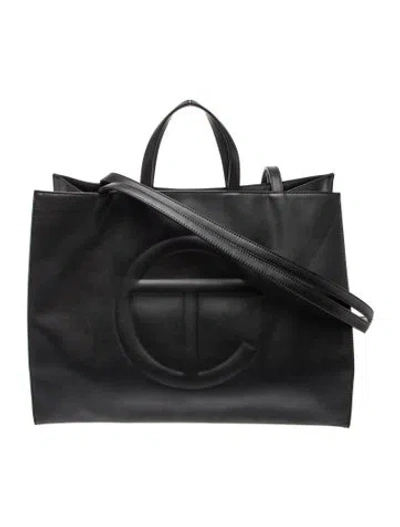 Pre-owned Telfar Vegan Leather Shopping Bag Large In Black