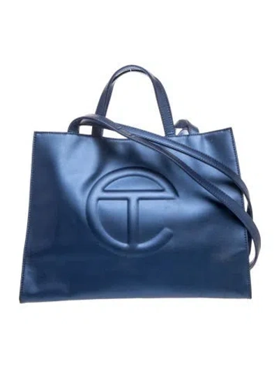 Pre-owned Telfar Vegan Leather Shopping Bag Medium In Blue/metallic