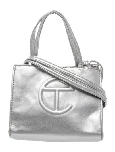 Pre-owned Telfar Vegan Leather Shopping Small In Metallic/silver