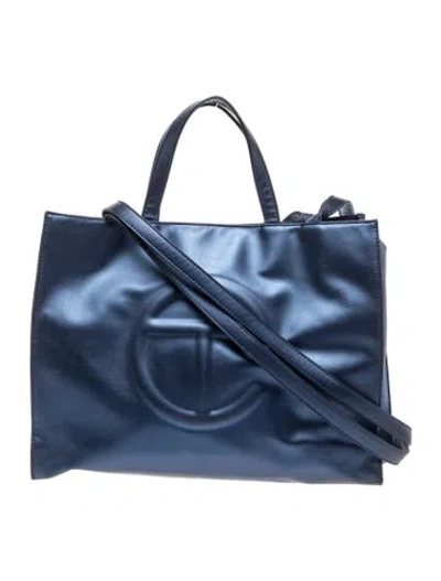 Pre-owned Telfar Vegan Leather Shopping Tote Medium In Blue/metallic