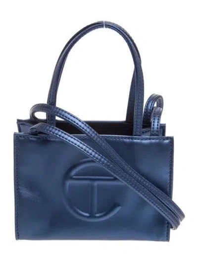 Pre-owned Telfar Vegan Leather Shopping Tote Mini In Blue/metallic