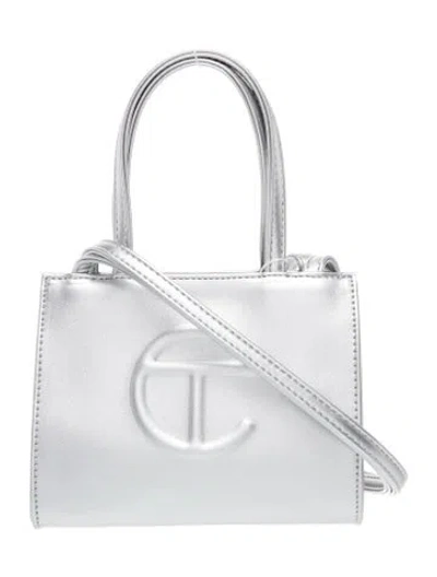 Pre-owned Telfar Vegan Leather Shoulder Bag Small W/ Tags In Silver