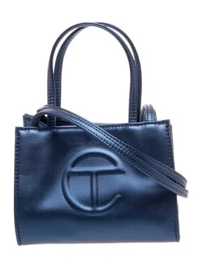 Pre-owned Telfar Vegan Leather Small Cobalt Shopping Bag Small In Blue/metallic