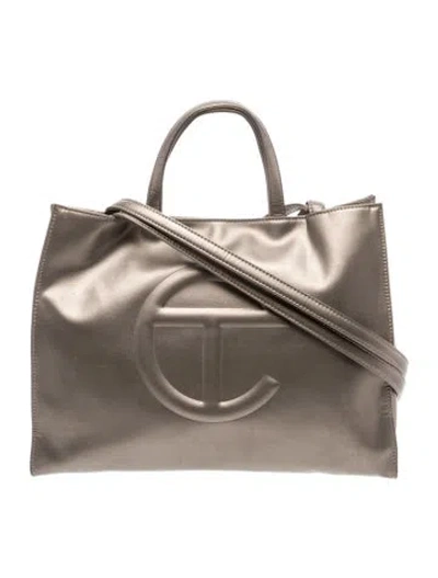 Pre-owned Telfar Vegan Leather Top Handle Bag In Gray