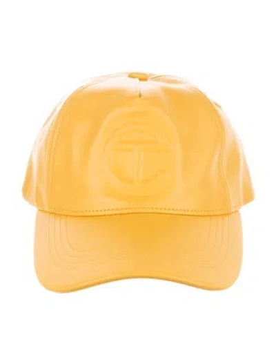 Pre-owned Telfar Women's Yellow Pfaux Leather  Logo Baseball Cap.