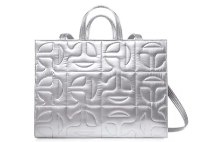 Pre-owned Telfar X Moose Knuckles Quilted Large Shopper In Silver