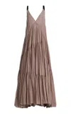 Temily Theatre For Dreamers Tiered Silk-blend Gown In Neutral
