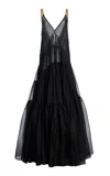 Temily Theatre For Dreamers Tiered Silk Gown In Black