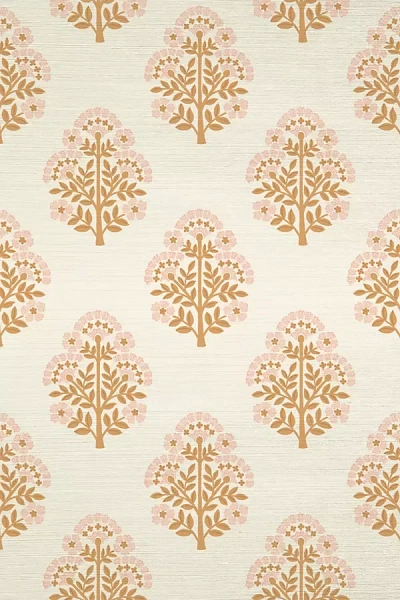 Tempaper & Co. Floral Block Printed Grasscloth Wallpaper