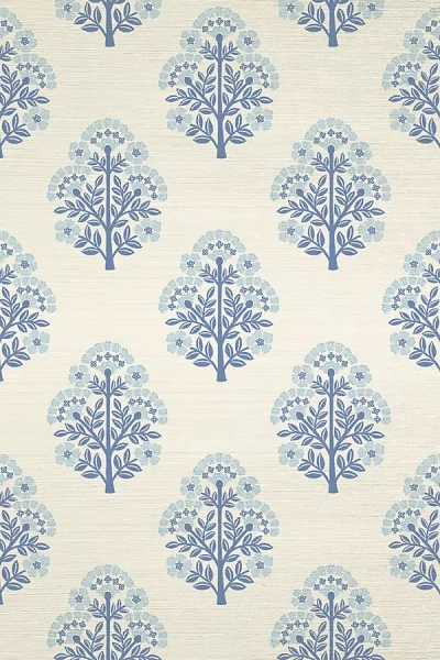 Tempaper & Co. Floral Block Printed Grasscloth Wallpaper
