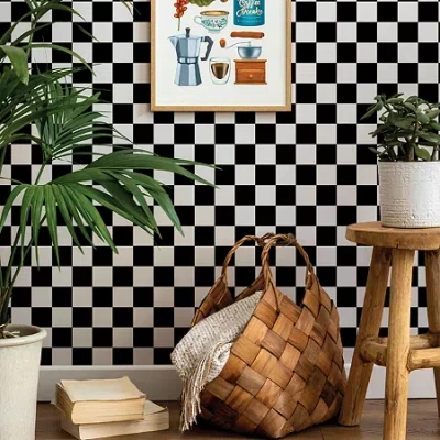 Tempaper Checkmate Peel & Stick Wallpaper In Black