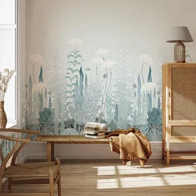 Tempaper Coral & Kelp Mural Wallpaper In Blue