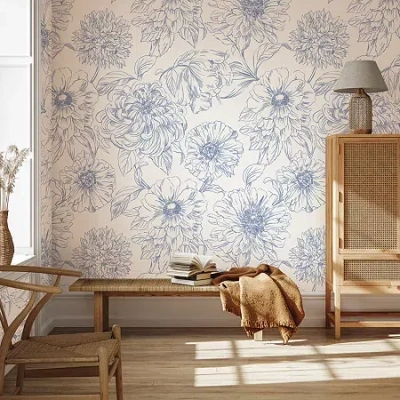 Tempaper Floral Blooms Mural Wallpaper In Blue