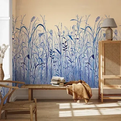 Tempaper June Grass Indigo Mural Wallpaper In Blue