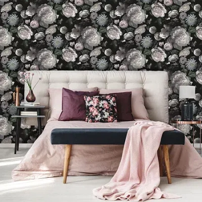 Tempaper Moody Floral Peel & Stick Wallpaper In Black
