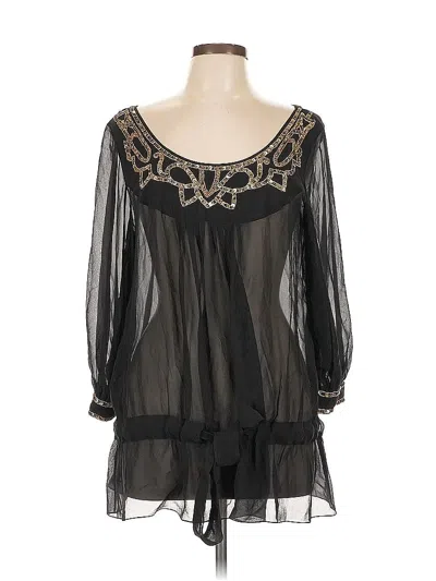 Pre-owned Temperley London 3/4 Sleeve Silk Top Black Sweetheart Neckline Tops