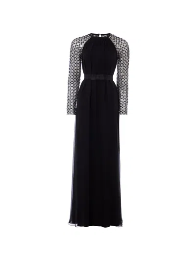 Temperley London Angelli Lattice-sleeve Maxi Dress In Black