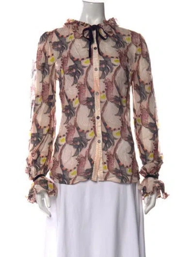 Pre-owned Temperley London Animal Print Tie Neck Blouse In Multicolor