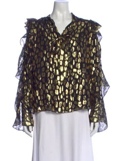 Pre-owned Temperley London Animal Print V-neck Blouse In Blue